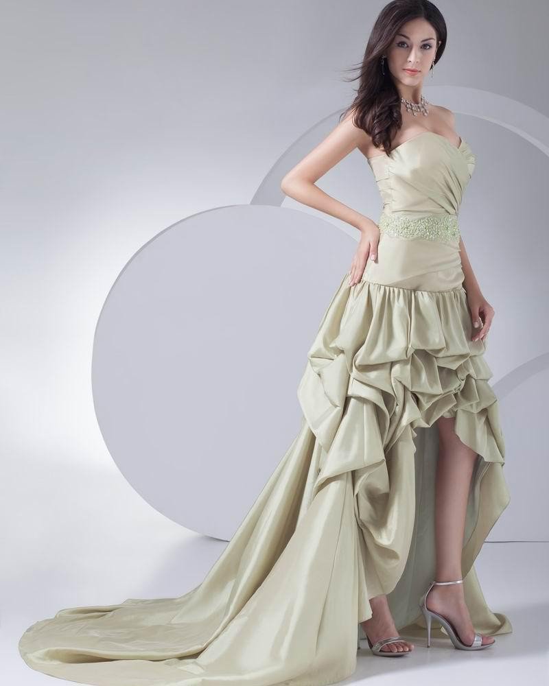 Fashion Silk Pleated Ruffle Sweetheart Asymmetrical Graduation Dress