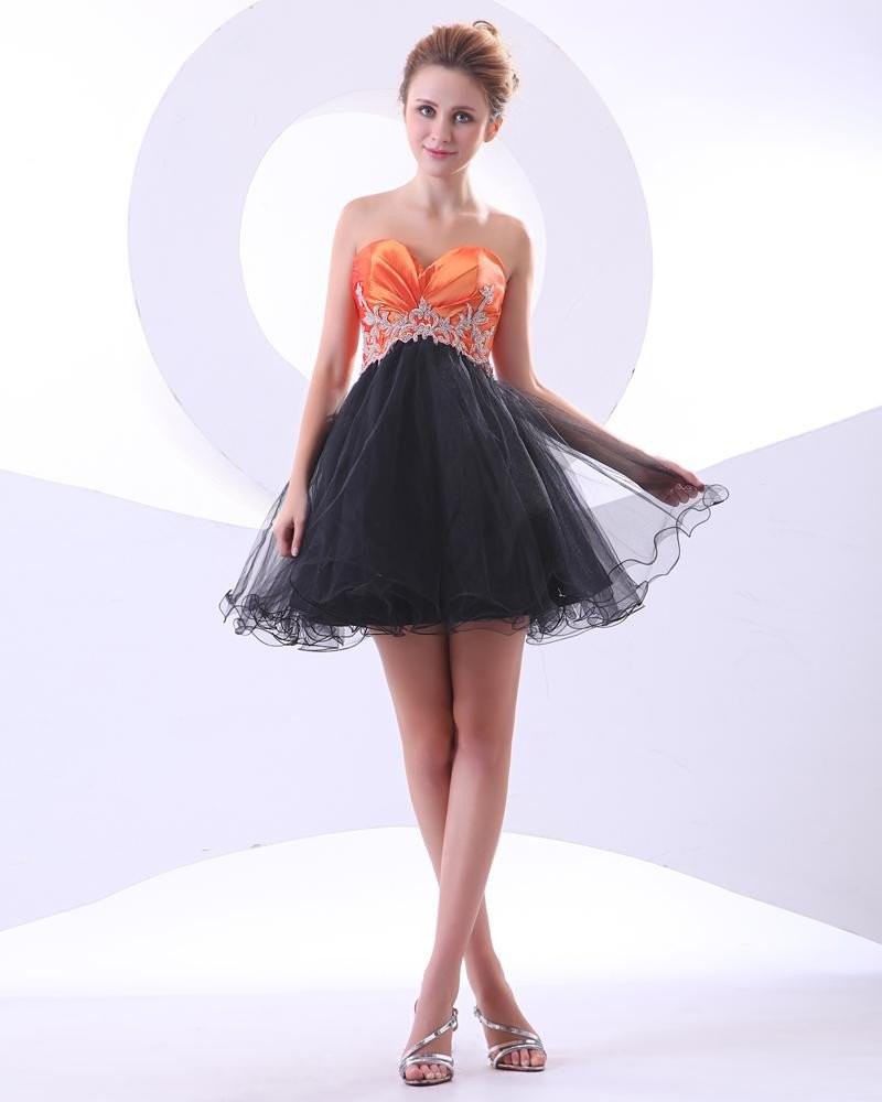 Ruffle Applique Tulle Sweetheart Thigh Length Graduation Prom Dresses