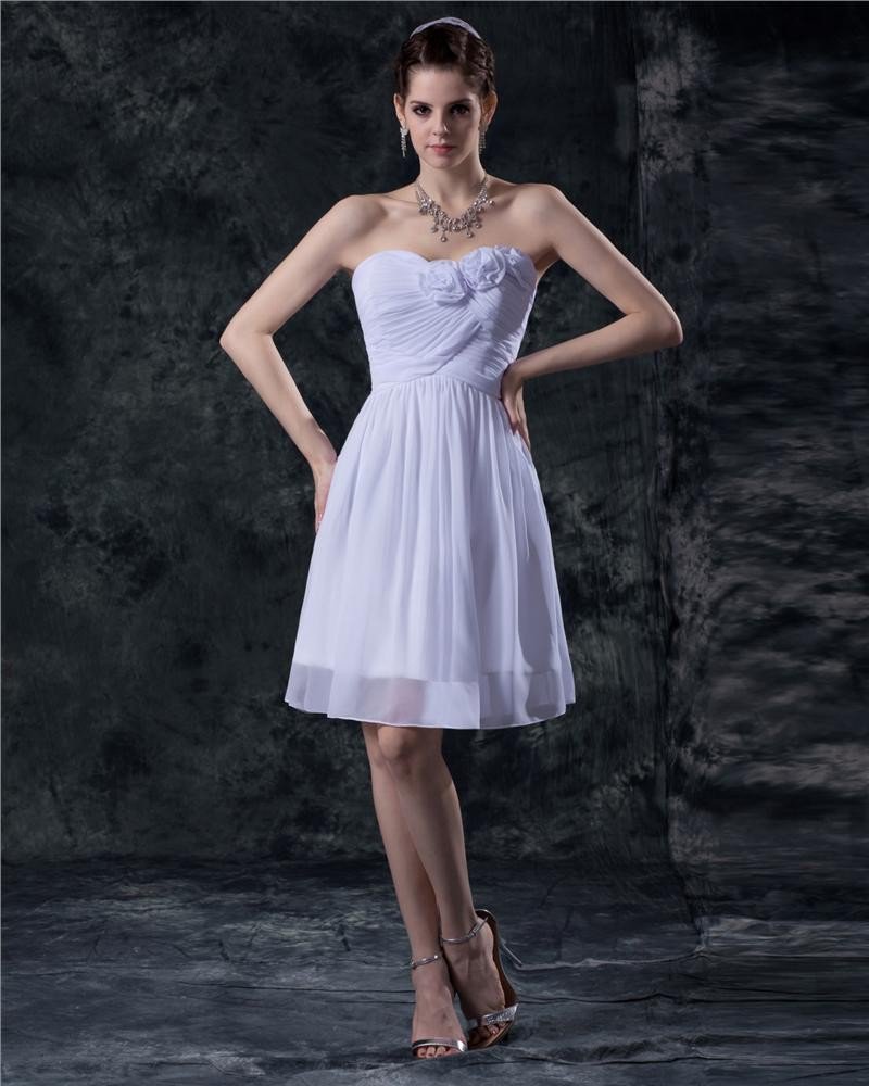 Chiffon Flower Ruffle Strapless Thigh Length Graduation Dresses