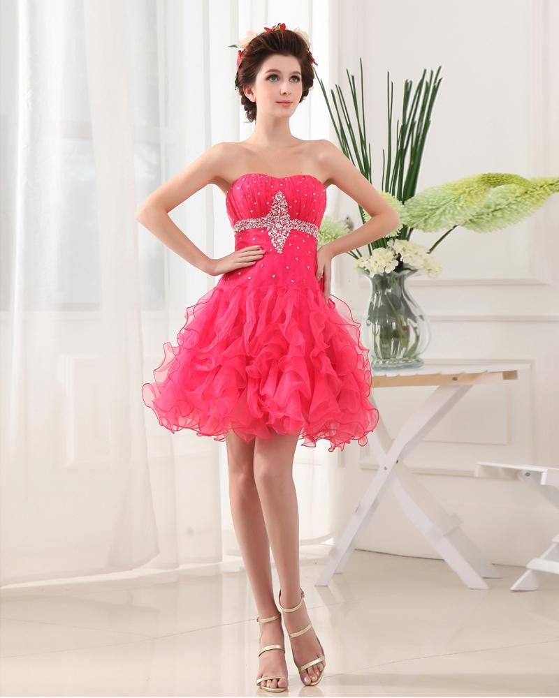 Organza Satin Silk Beading Sweetheart Sleeveless Backless Zipper Mini Pleated Homecoming Dress