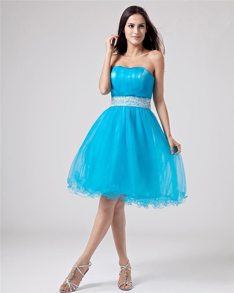 Organza Beading Ruffle Knee Length Graduation Dress