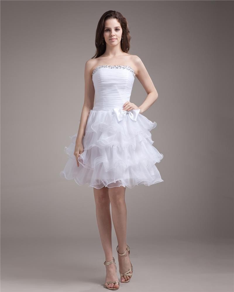 Organza Beaded Ruffle Strapless Thigh Length Graduation Dress