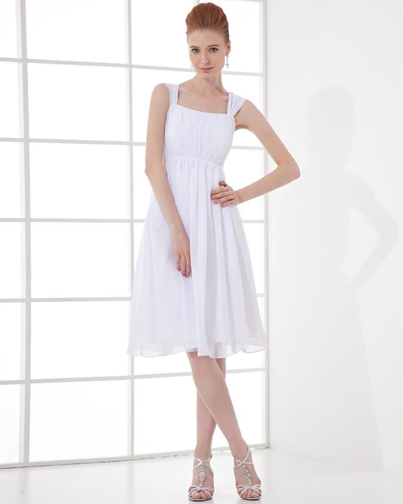 Fashion Chiffon Pleated Square Knee Length Graduation Dress