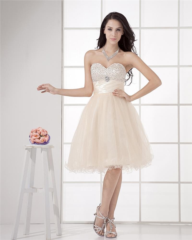 Organza Ruffle Beading Flower Sweetheart Thigh Length Graduation Dress