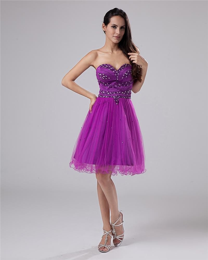 Mesh Sleeveless Beading Sweetheart Short Graduation Dresses