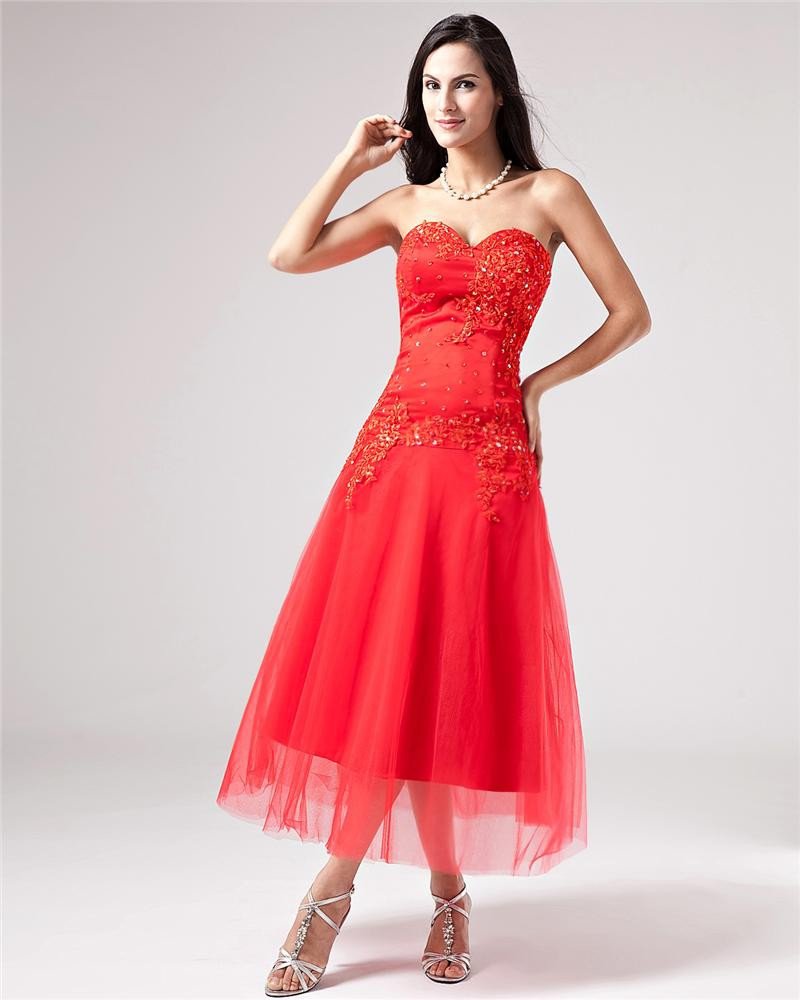 Mesh Beading Sweetheart Knee Length Graduation Dress