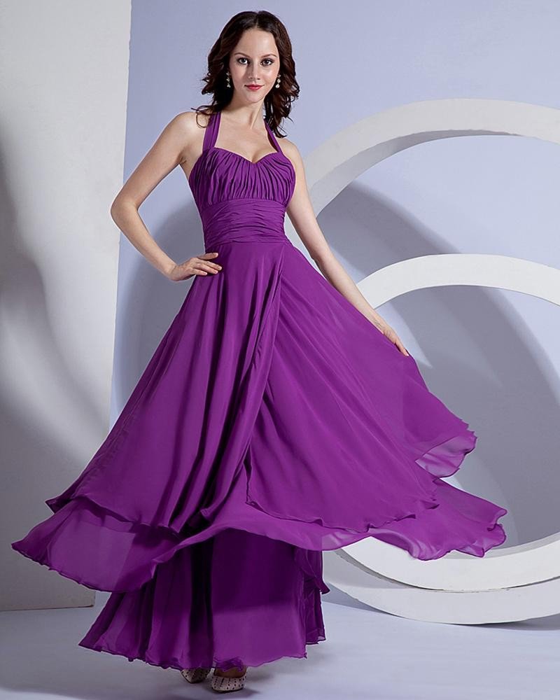 A-line Halter Floor-length Chiffon Celebrity Party Dresses