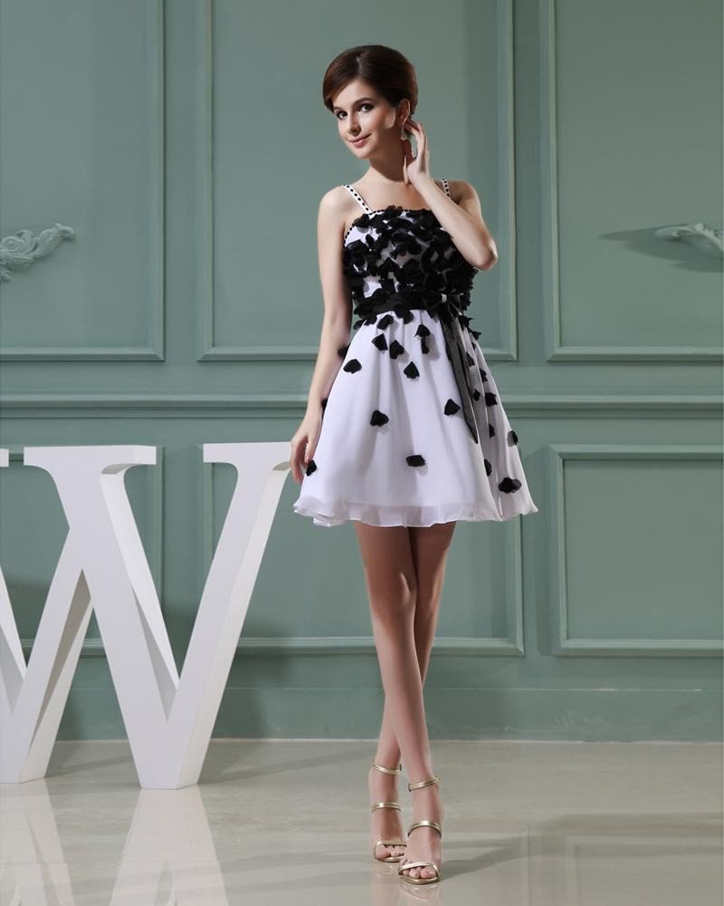 Chiffon Satin Silk Applique Beads Spaghetti Straps Sleeveless Zipper Pleated Mini Cocktail Party Dre
