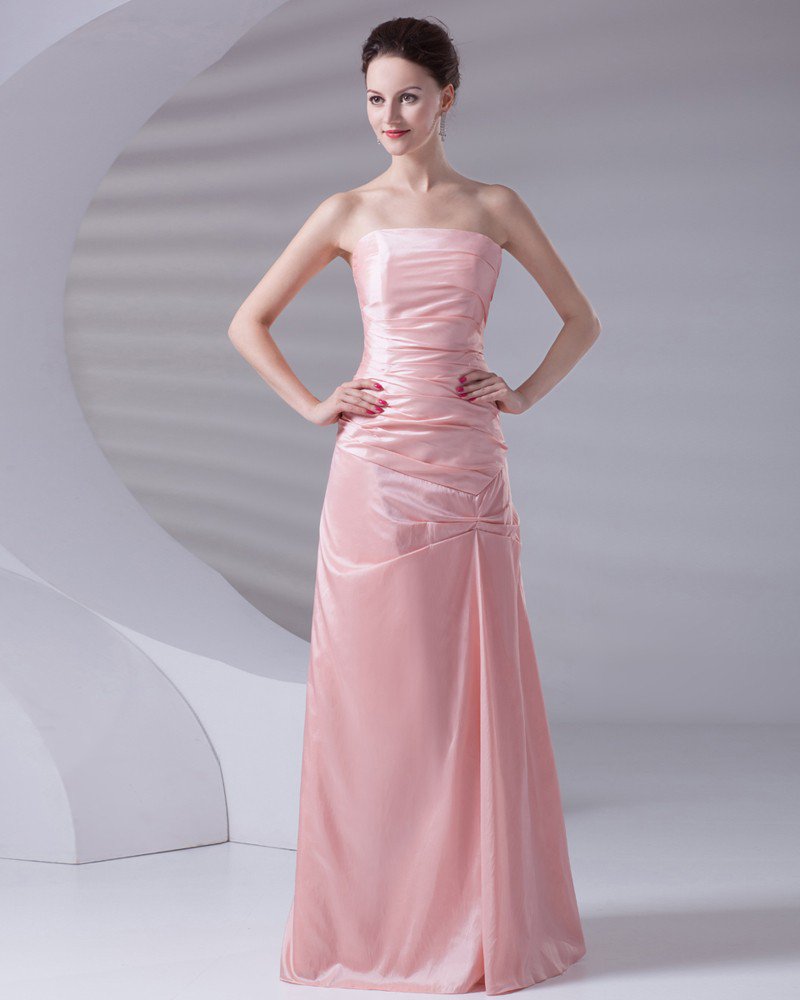 Strapless Floor Length Pleated Taffeta Woman Evening Party Dress