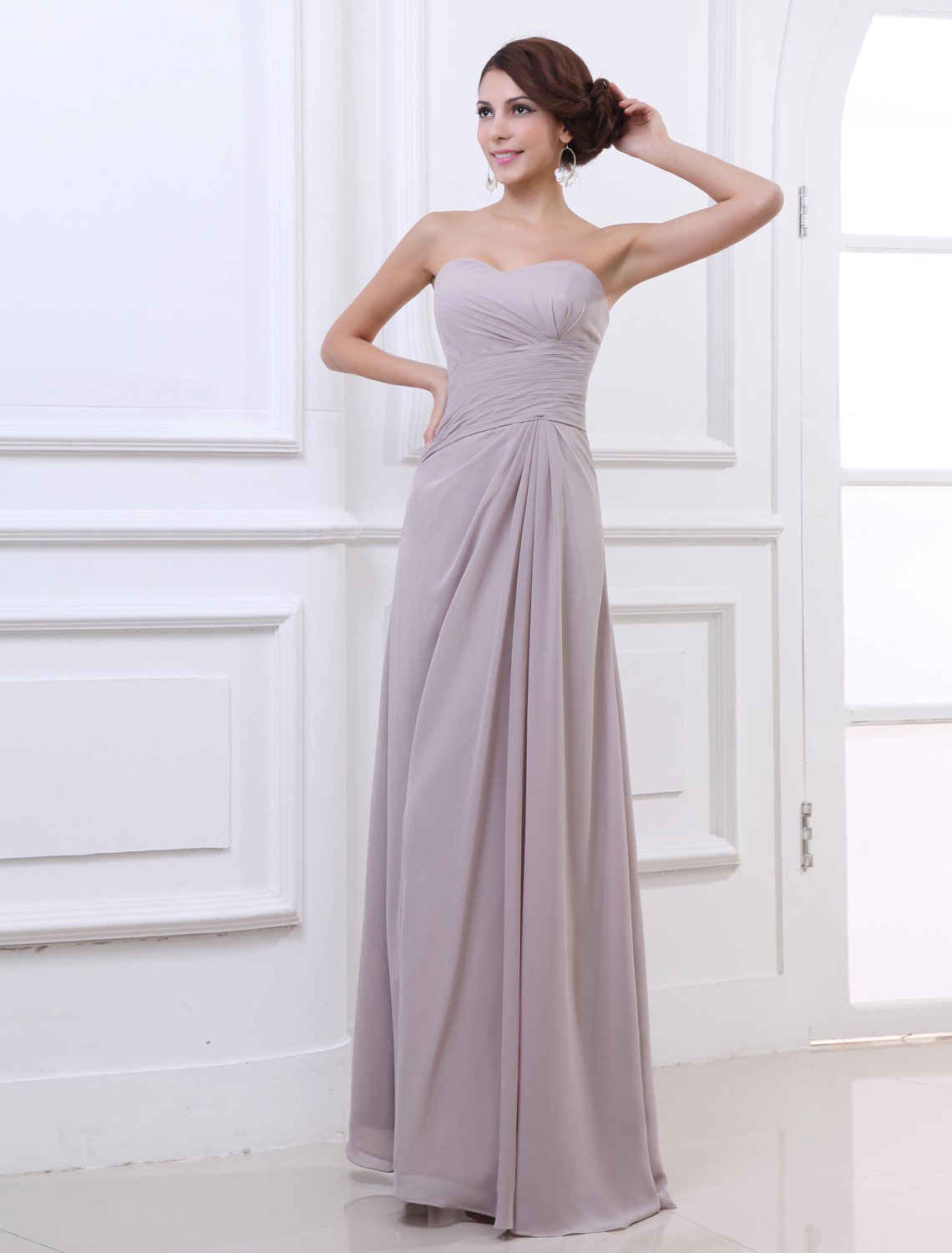 Sweetheart Floor Length Pleated Chiffon Woman Evening Party Dress