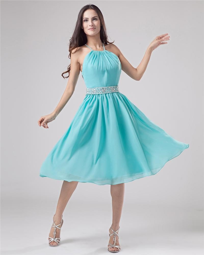 Classic Halter Knee-Length Chiffon Party Party Dress