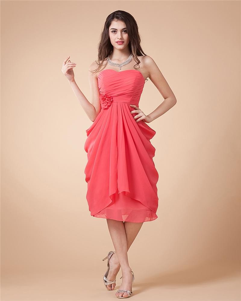 Ruffle Chiffon Sweetheart Knee Length Party Dresses