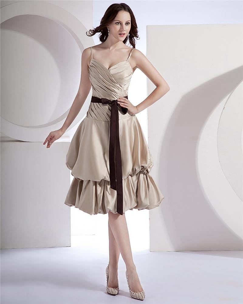 Beautiful Spaghetti Straps Sash Cocktail Party Dress