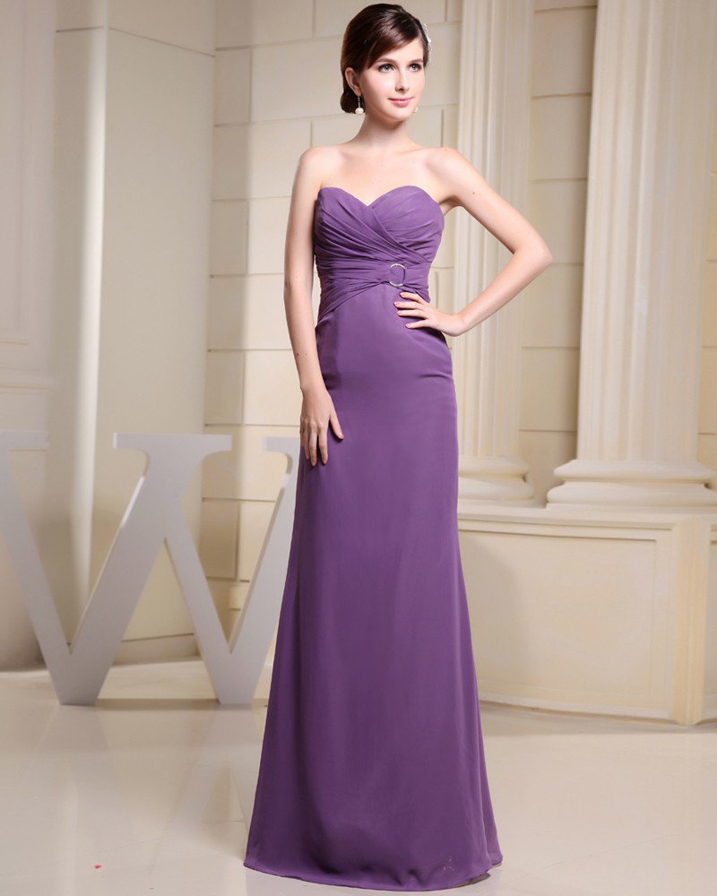 Fashion Chiffon Charmeuse Silk Pleated Sweetheart Sleeveless Floor Length Women Evening Party Dress