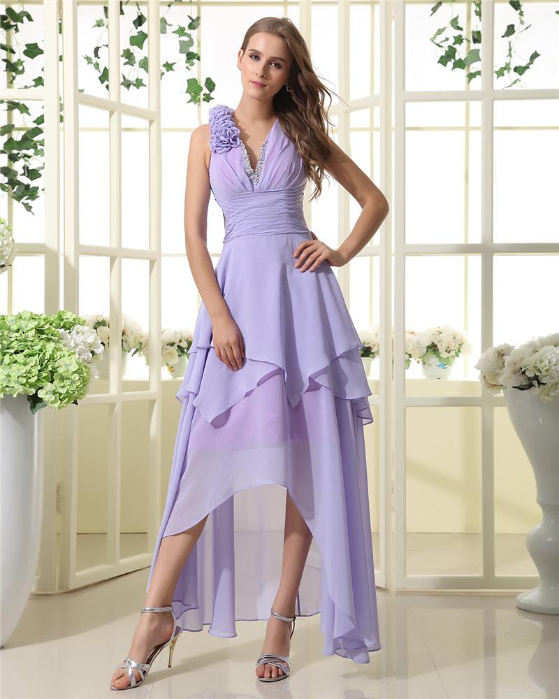 Satin Chiffon Halter Ruffle Floor Length Little Party Dresses