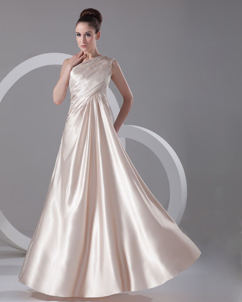 Slopping Ruffle Floor Length Imitation Silk Evening Party Dress