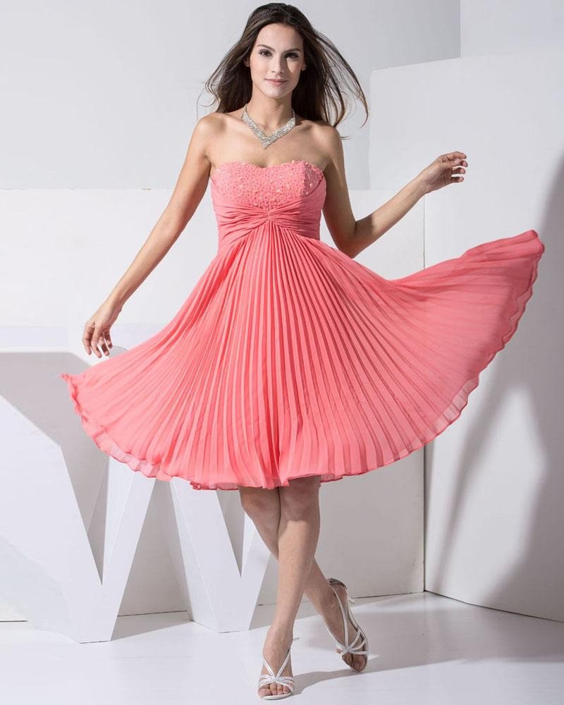 Stylish Chiffon Silk Elastic Silk Like Satin Sweetheart Beading Sleeveless Backless Knee Length Plea