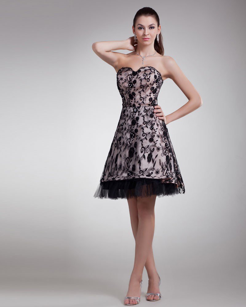 Lace Applique Beads Sweetheart Mini Women Cocktail Party Dress