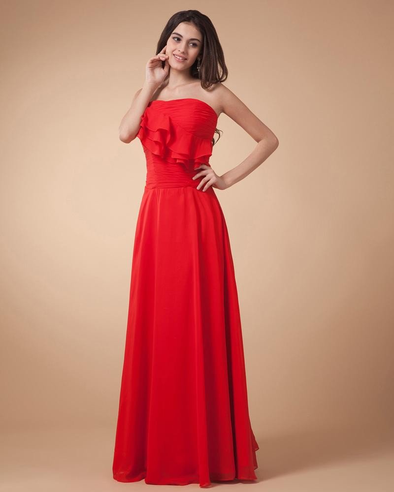 Empire Strapless Floor Length Chiffon Evening Party Dress
