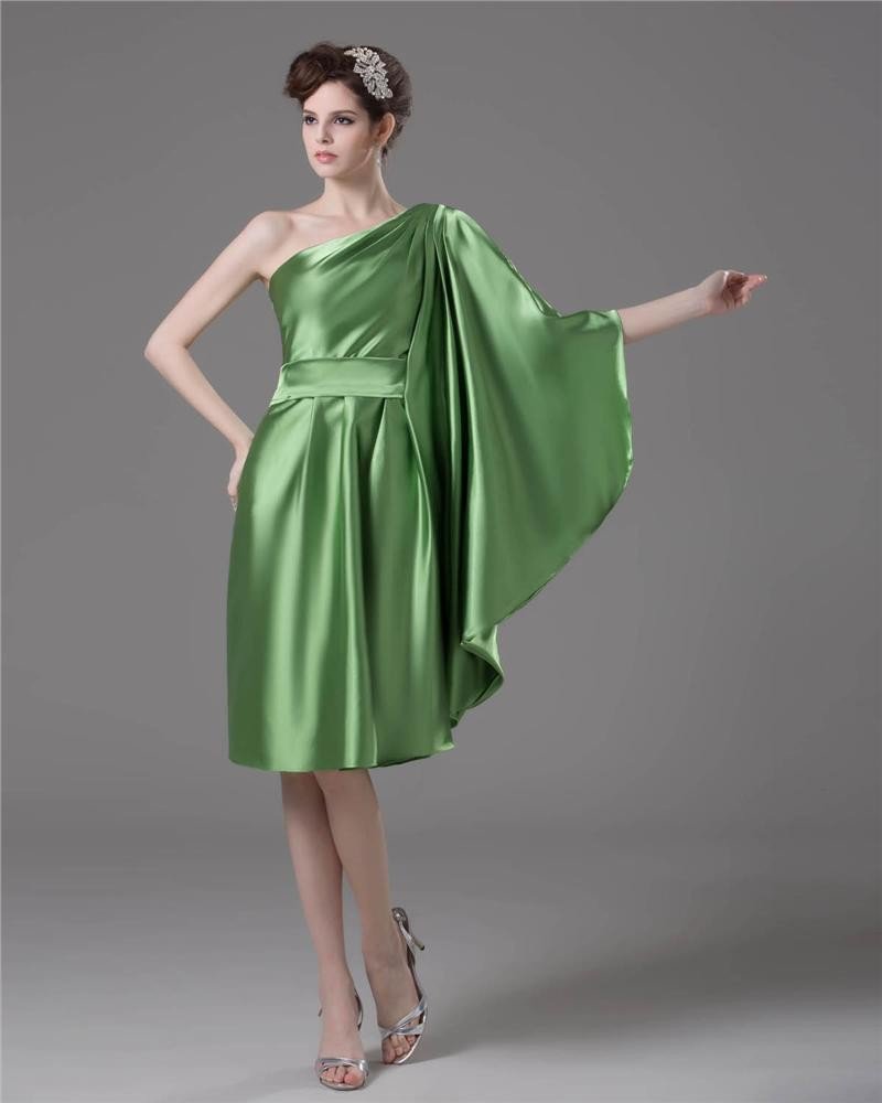 Stylish Charmeuse Ruffle One Shoulder Knee Length Cocktail Party Dress