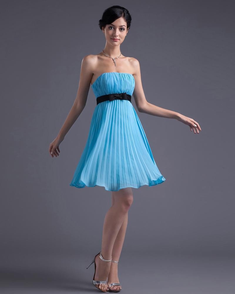 Fashion Chiffon Pleated Strapless Thigh Length Little Black Party Dress