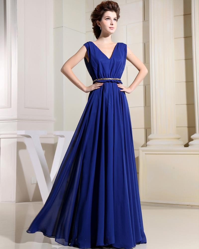 V Neck Sleeveless Zipper Beading Leopard Belt Ruffle Floor Length Chiffon Elastic Silk Like Satin Si