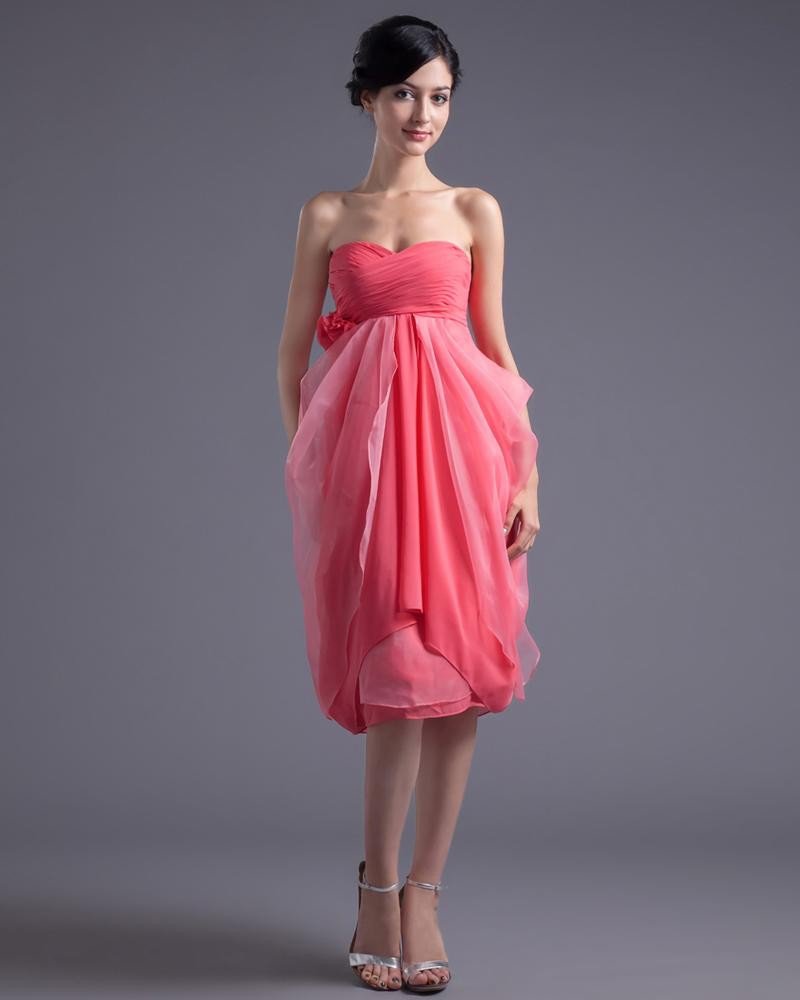 Fashion Chiffon Pleated Flower Sweetheart Knee Length Cocktail Dress