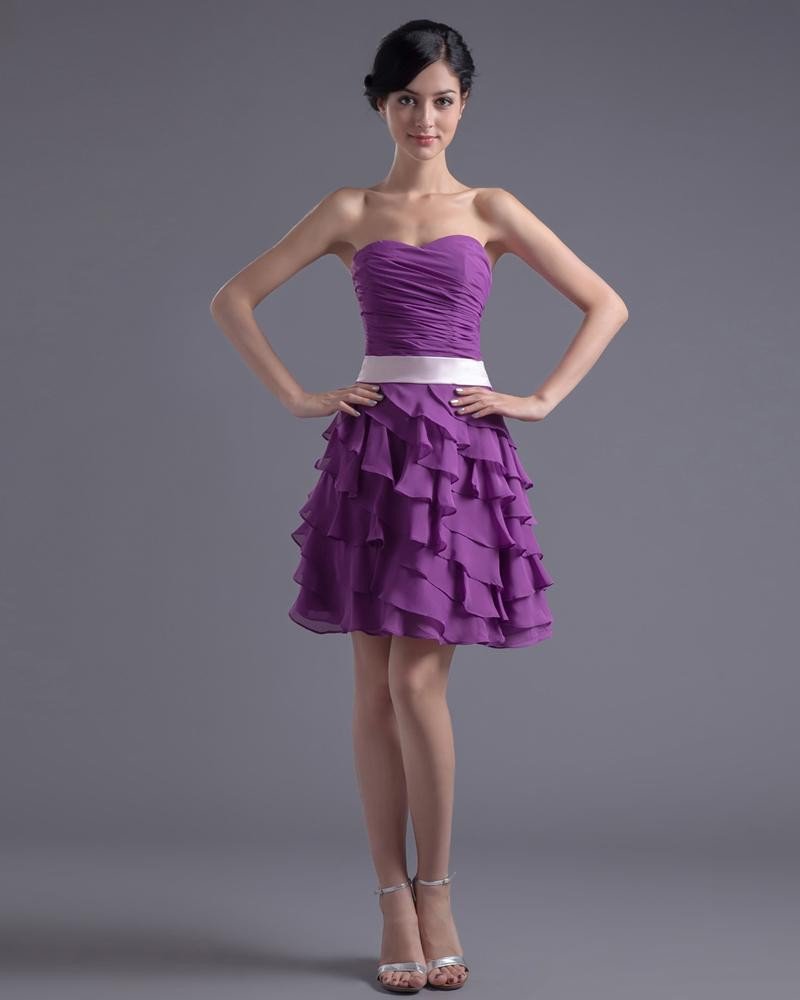 Fashion Chiffon Pleated Ruffle Sweetheart Knee Length Little Black Party Dress