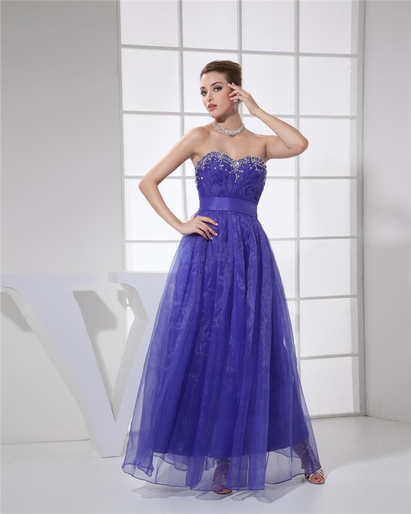 Ball Gown Sweetheart Sleeveless Zipper Beading Pleated Ankle Length Organza Silk Charmeuse Woman Qui