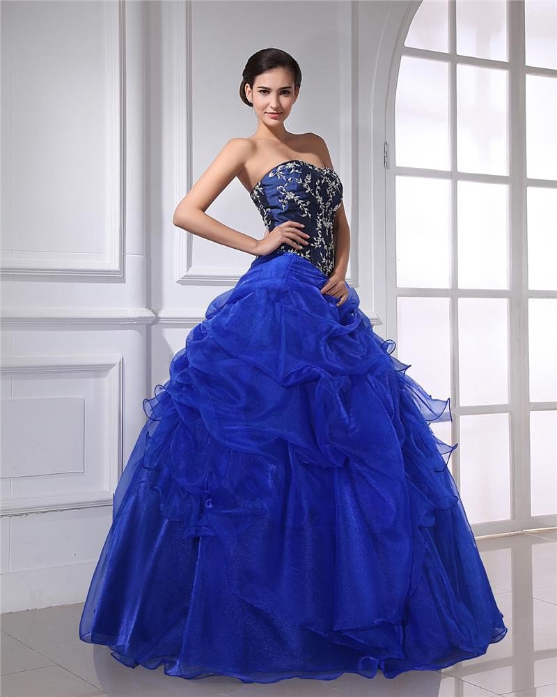 Ball Gown Organza Satin Beading Ruffle Applique Sweetheart Floor Length Quinceanera Prom Dresses