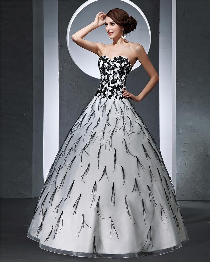 Sweetheart Applique Floor Length Satin Tulle Woman Ball Grown Prom Dress