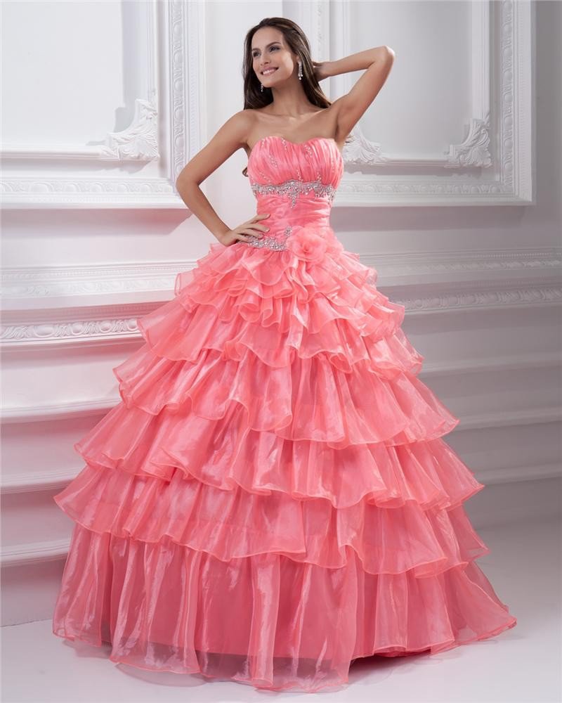 Ball Gown Sleeveless Organza Embroidery Ruffles Sashes Sweetheart Floor Length Quinceanera Prom Dres