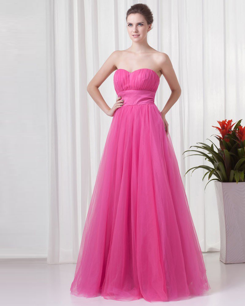 Charming Sweetheart Floor Length Pleated Tulle Women Prom Dress
