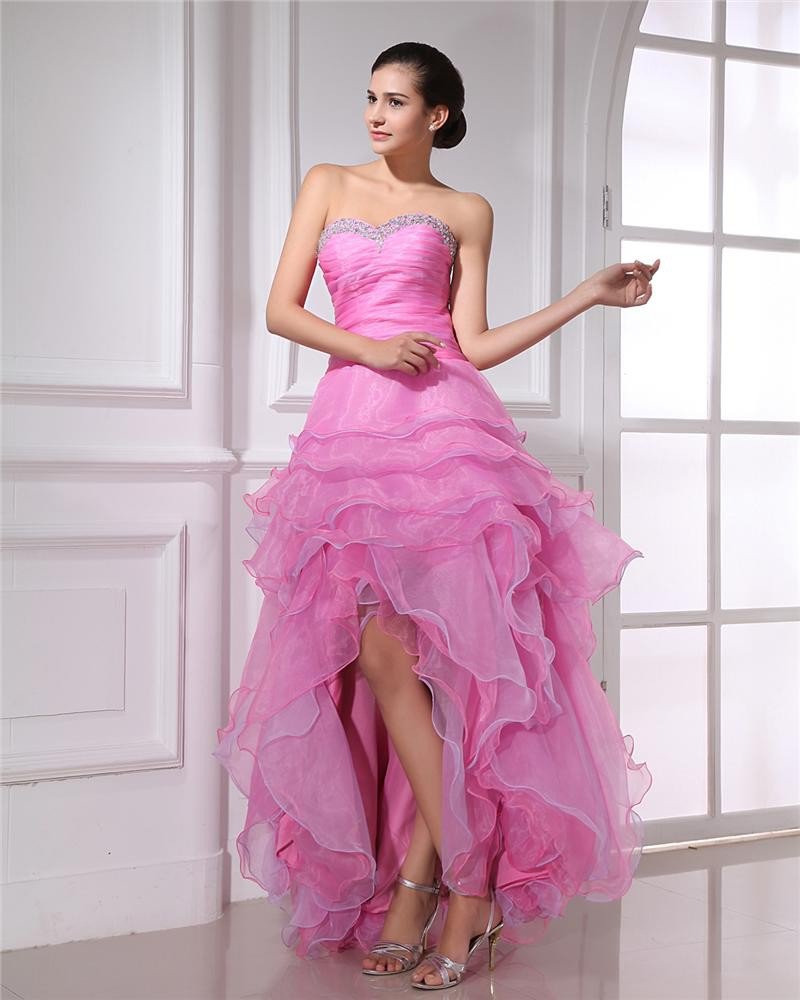 Fashion Organza Ruffle Beaded Sweetheart Asymmetrical Prom Dress