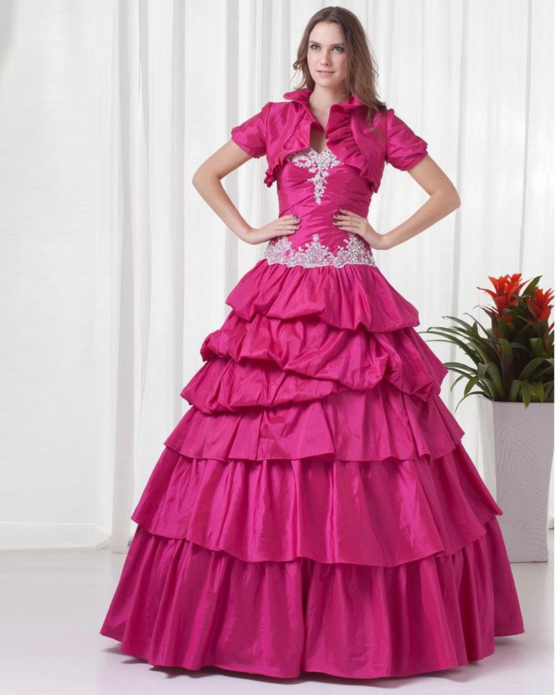 Ball Gown Graceful Beading Ruffle Sweetheart Floor Length Taffeta Quinceanera Prom Dress