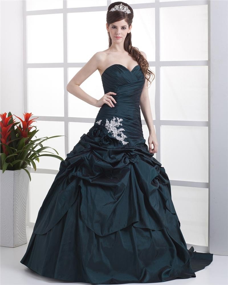 Ball Gown Sleeveless Flowers Embroidery Ruffles Applique Sweetheart Floor Length Quinceanera Prom Dr