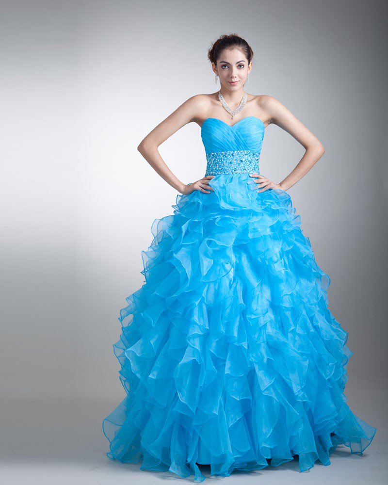 Ball Gown Organza Beading Ruffle Sweetheart Tiered Floor Length Quinceanera Prom Dress