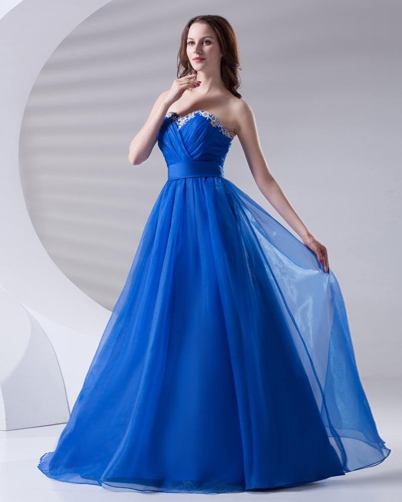 Lace Ruffle Sweetheart Floor Length Organza Prom Dress