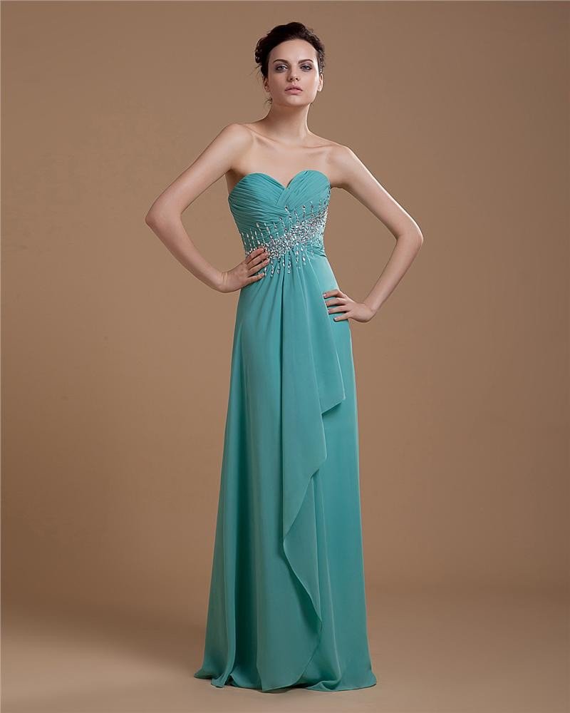 Elegant Sweetheart Ruffle Chiffon Beading Floor Length Prom Dresses