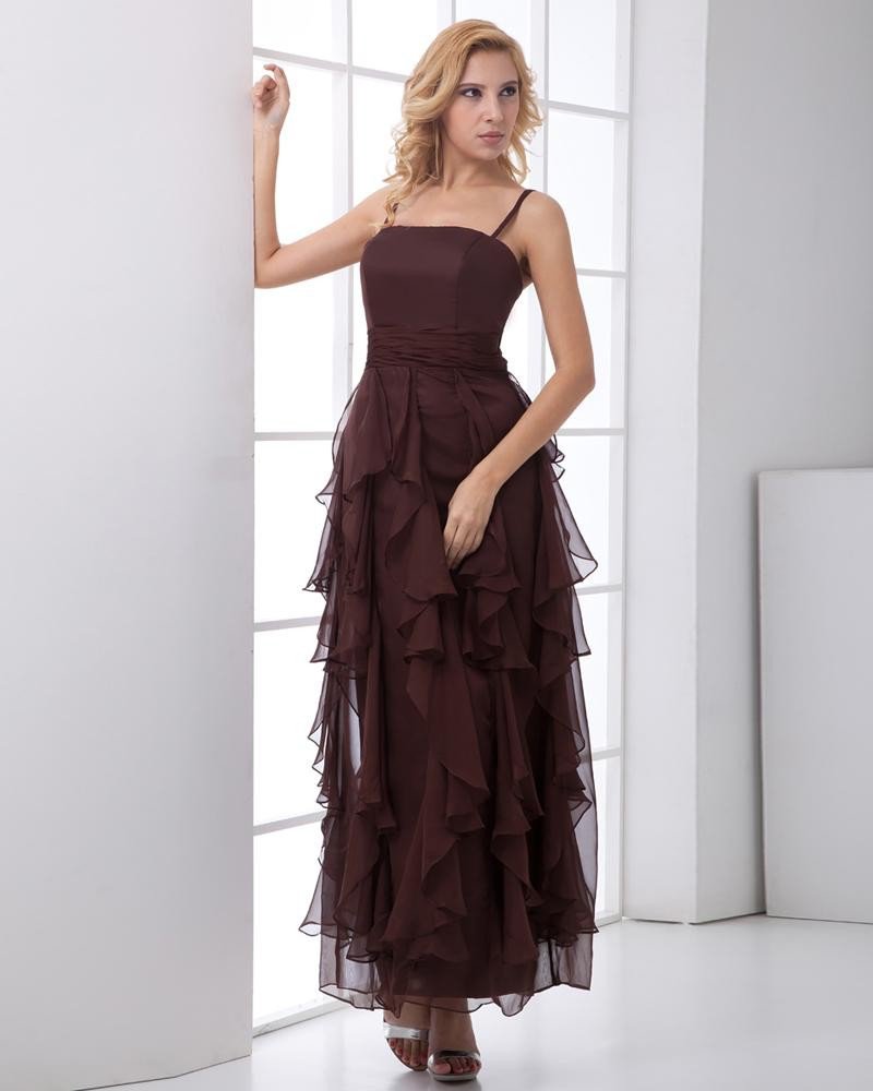 Fashion Chiffon Layered Ruffle Spaghetti Strap Sleeveless Floor Length Prom Dress