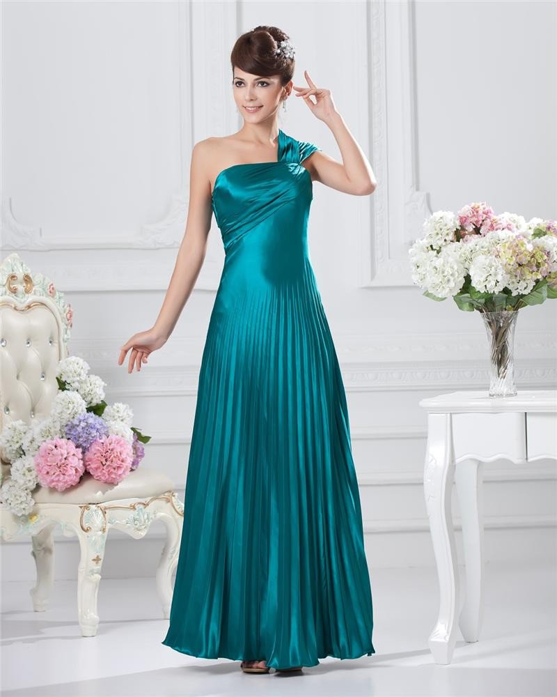 Empire One-Shoulder Sleeveless Floor Length Satin Prom Dress