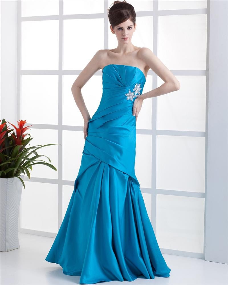 Strapless Rhinestone Ruffle Sleeveless Zipper Floor Length Chiffon Woman Prom Dress