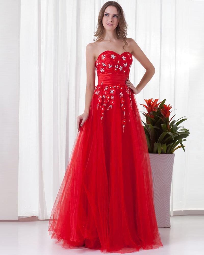 Sweetheart Embroidery Floor Length Tulle Woman Prom Dress