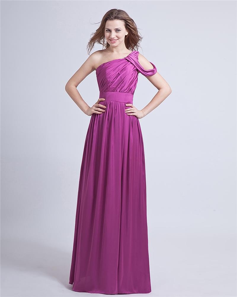Elastic Satin Ruffle One-Shoulder Floor Length Prom Dresses