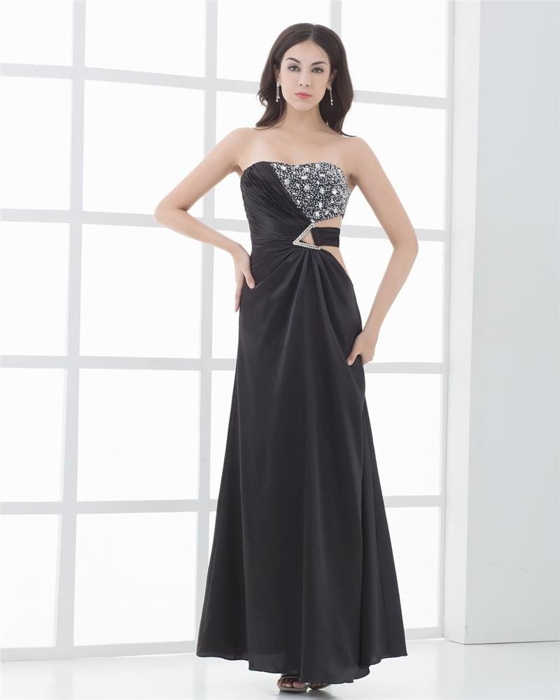 Beading Pleated Chiffon Pendant Strapless Ankle Length Women Prom Dresses