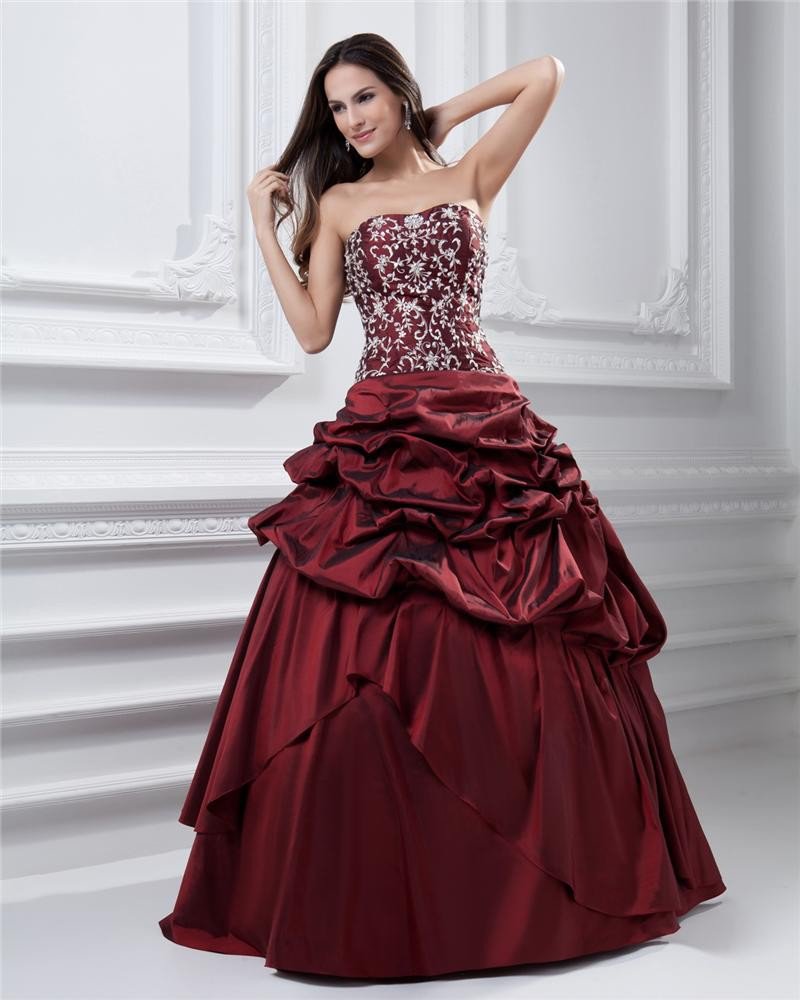 Ball Gown Strapless Ruffle Beading Embroidery Taffeta Floor Length Quinceanera Prom Dress
