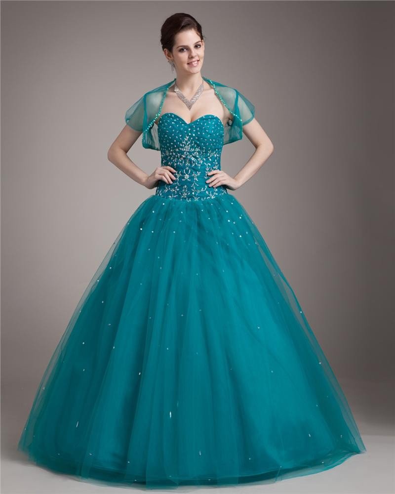 Ball Gown Floor Length Sweetheart Yarn Satin Paillette Embroidery Women Quinceanera Prom Dress