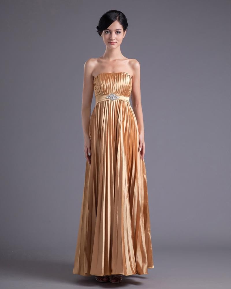 Fashion Charmeuse Pleated Strapless Ankle Length Prom Dress