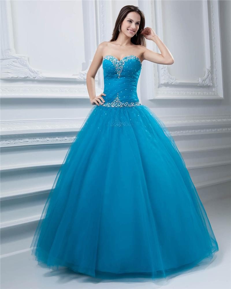 Ball Gown Tulle Sweetheart Bead Embellishment Floor Length Quinceanera Prom Dresses