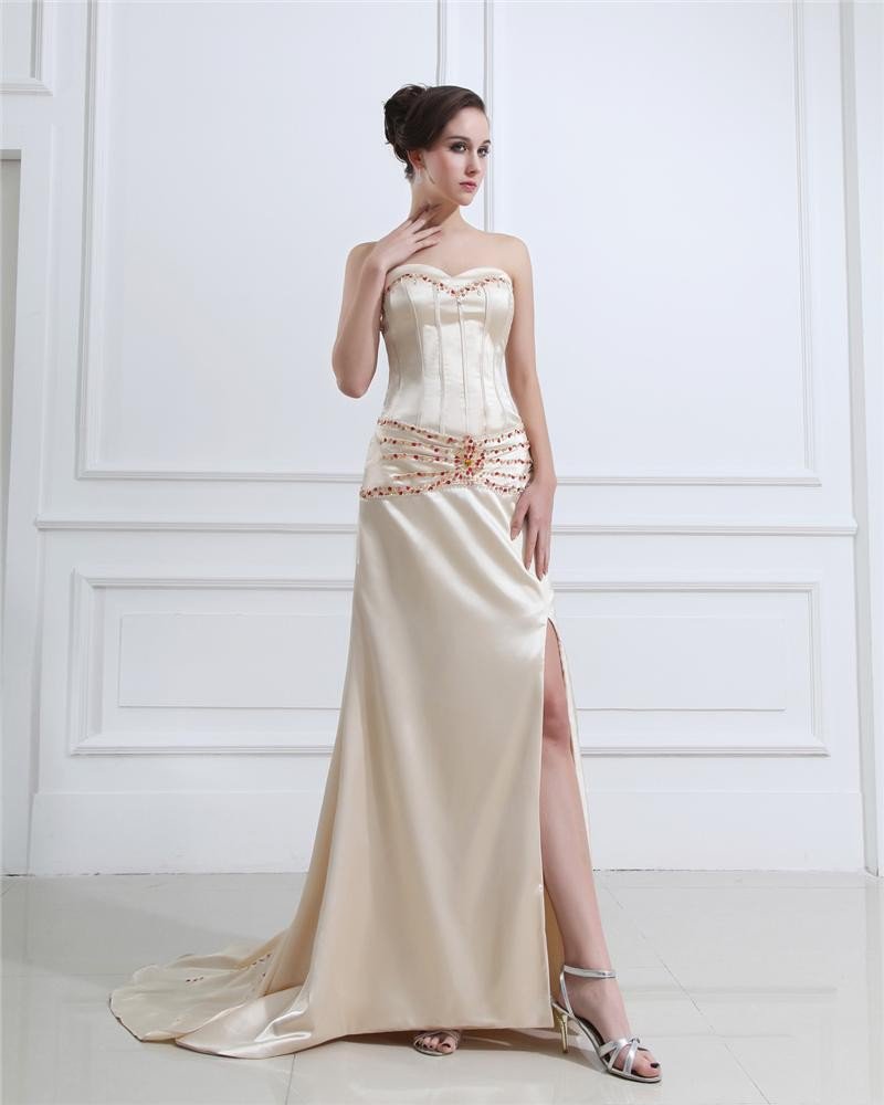 Charmeuse Ruffles Applique Beads Sweetheart Floor Length Prom Dress